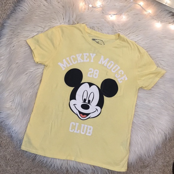 Disney Mickey Mouse Club Mellow Yellow Crewneck Short Sleeve Pocket Tee Small - Picture 2 of 8